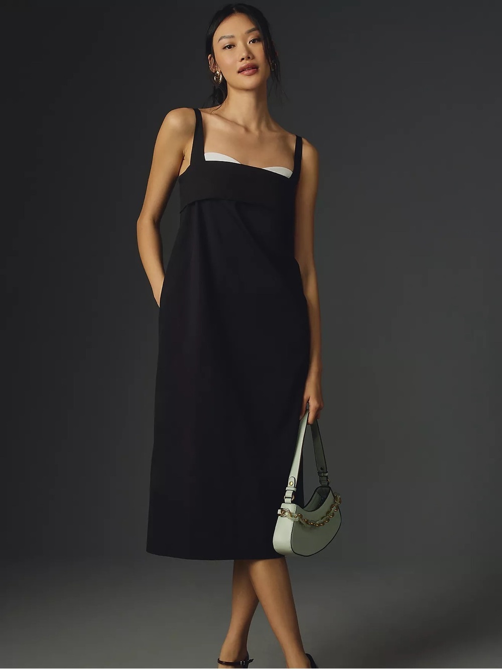 Anthropologie Maeve Cutout Babydoll Midi Dress black white size X-Large